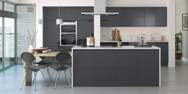 Lucente Anthracite Gloss Kitchen cabinet collection by On Trend